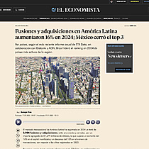 Fusiones y adquisiciones en Am�rica Latina aumentaron 16% en 2024; M�xico cerr� el top 3